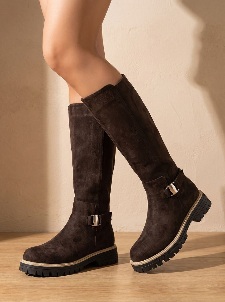 Black Knee High Boots for Casual Professional Wear in Coffee
