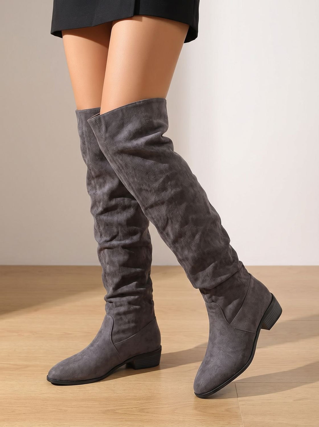 Black Pointed-Toe Slouchy Knee High Boots for Women (12)