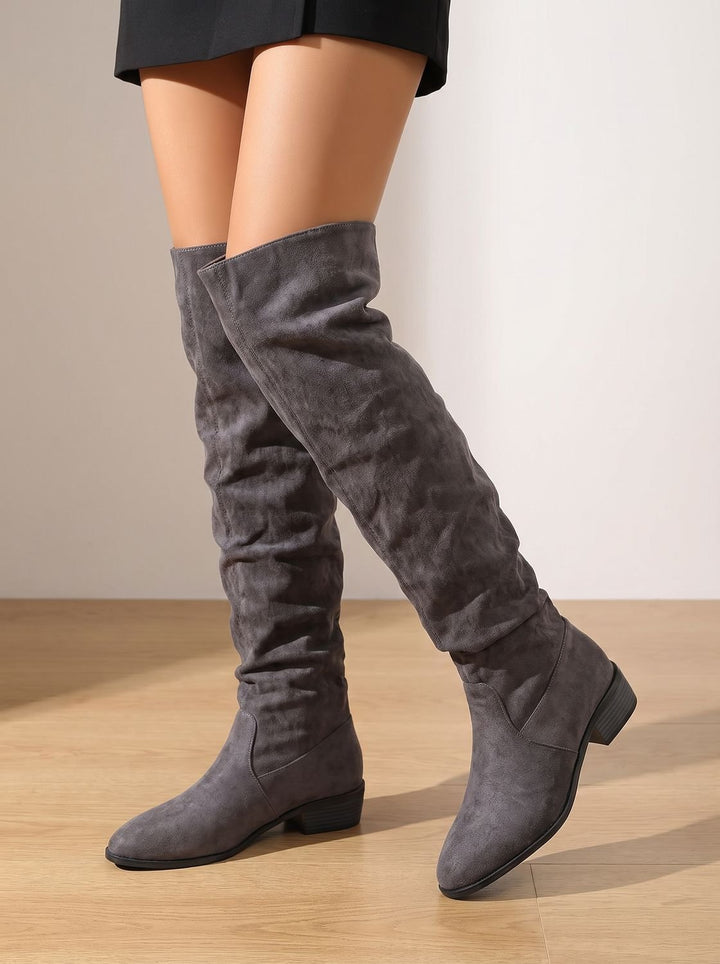 Black Pointed-Toe Slouchy Knee High Boots for Women (12)