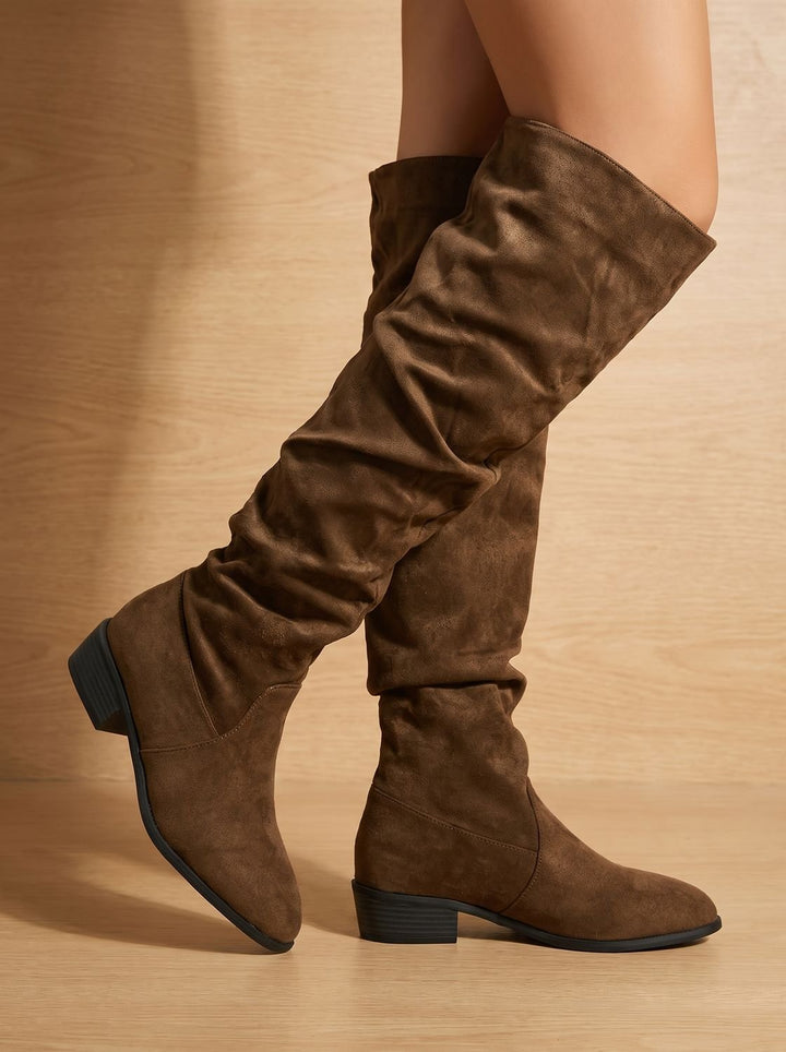 Black Pointed-Toe Slouchy Knee High Boots for Women (13)