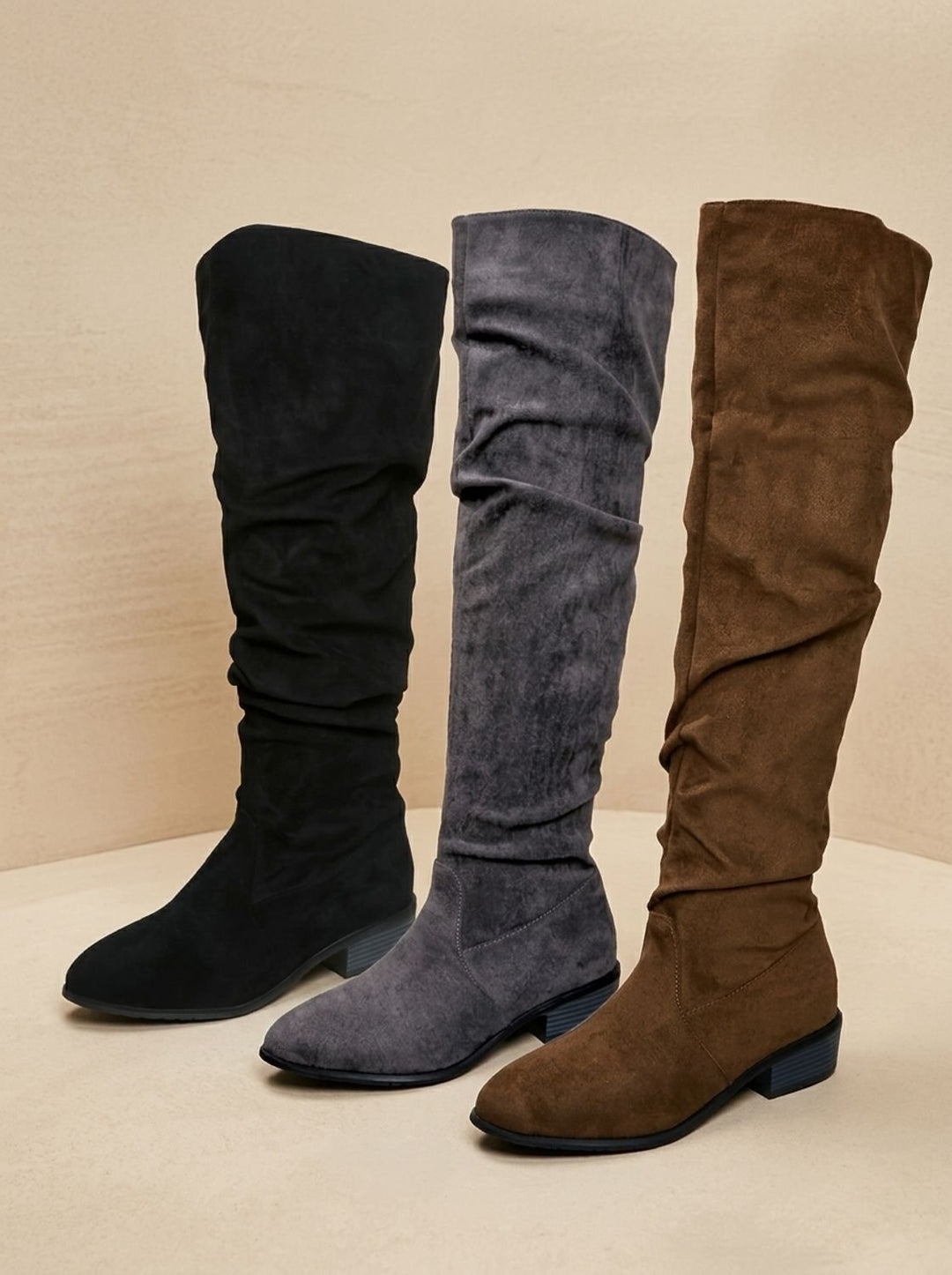 Black Pointed-Toe Slouchy Knee High Boots for Women (6)