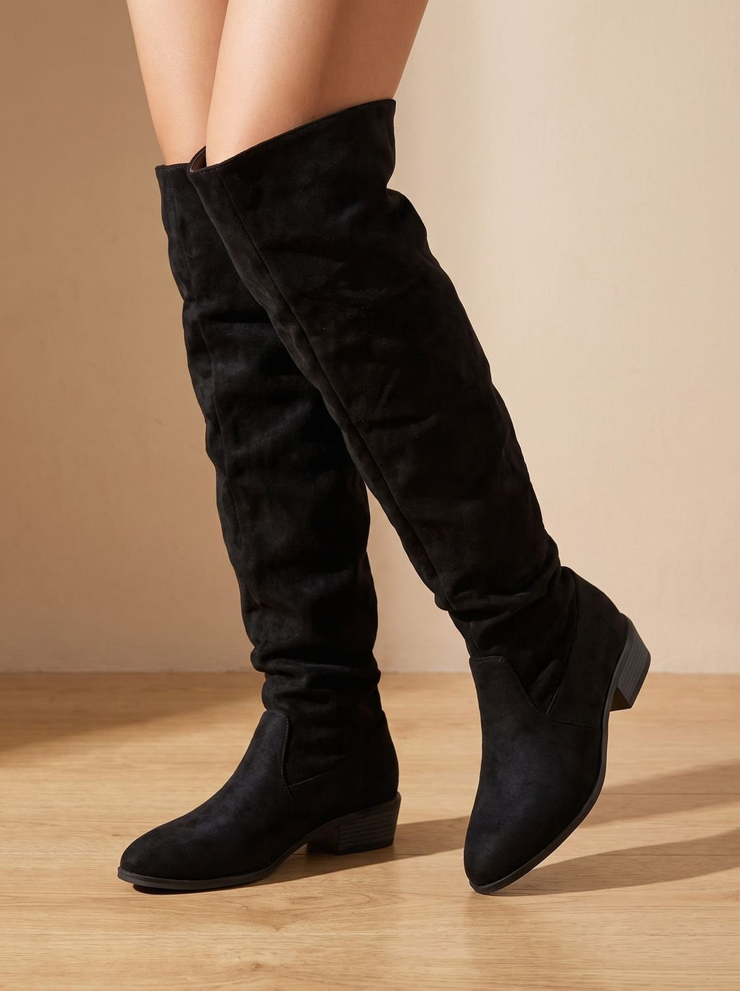 Black Pointed-Toe Slouchy Knee High Boots for Women (7)