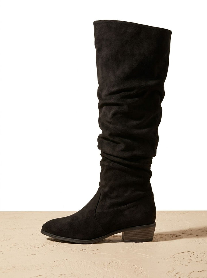 Black Pointed-Toe Slouchy Knee High Boots for Women (8)