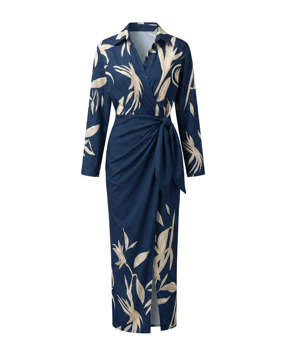 Effortless Wedding Guest Dress Maxi Wrap in Blue 2