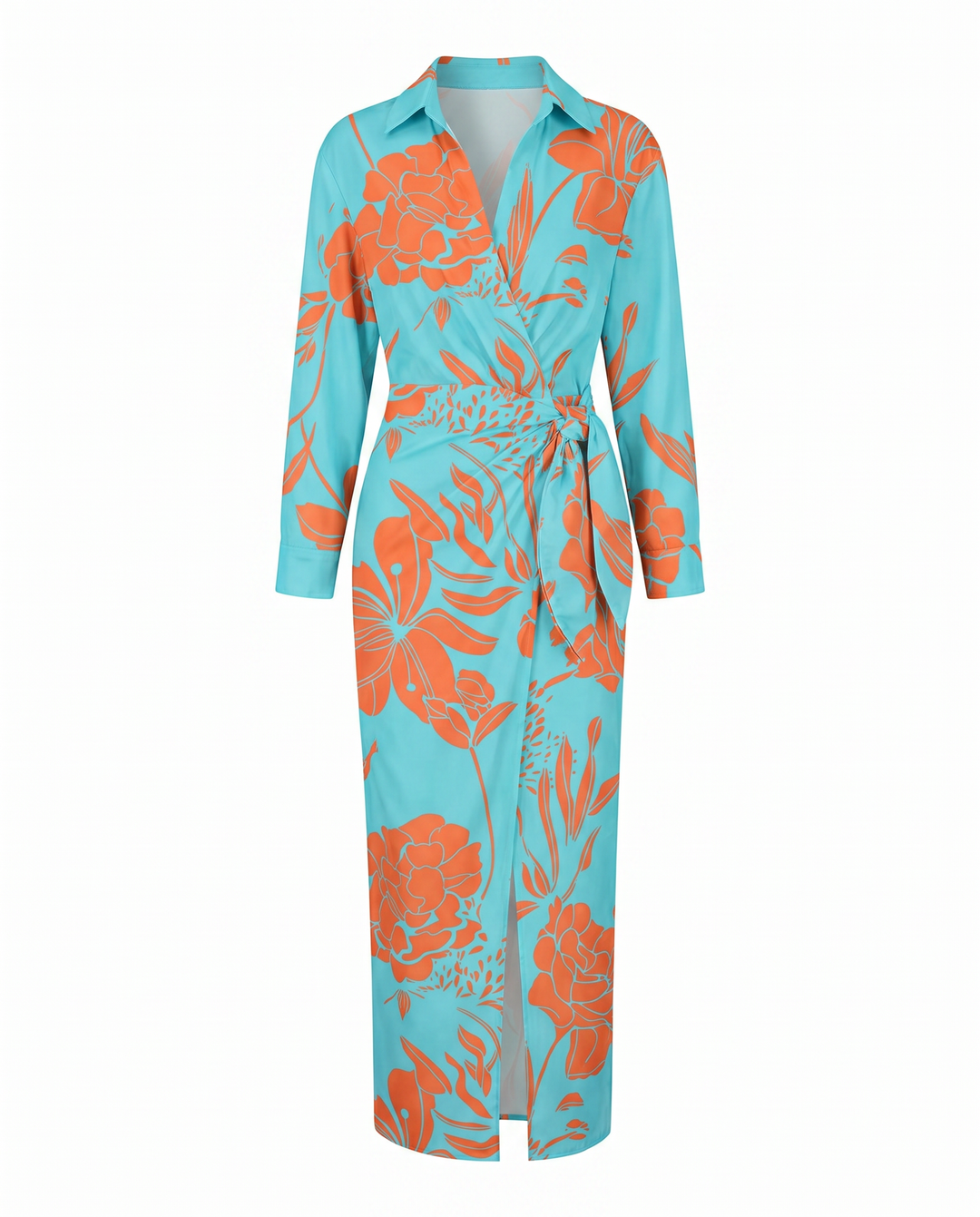 Effortless Wedding Guest Dress Maxi Wrap in Blue 3