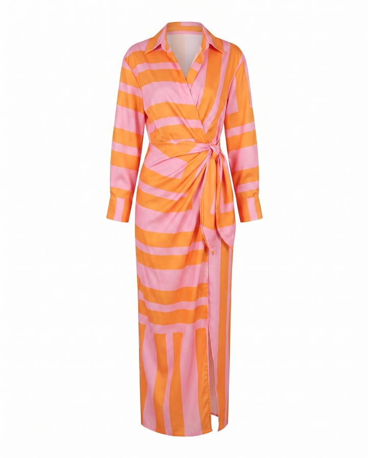 Effortless Wedding Guest Dress Maxi Wrap in Orange 2