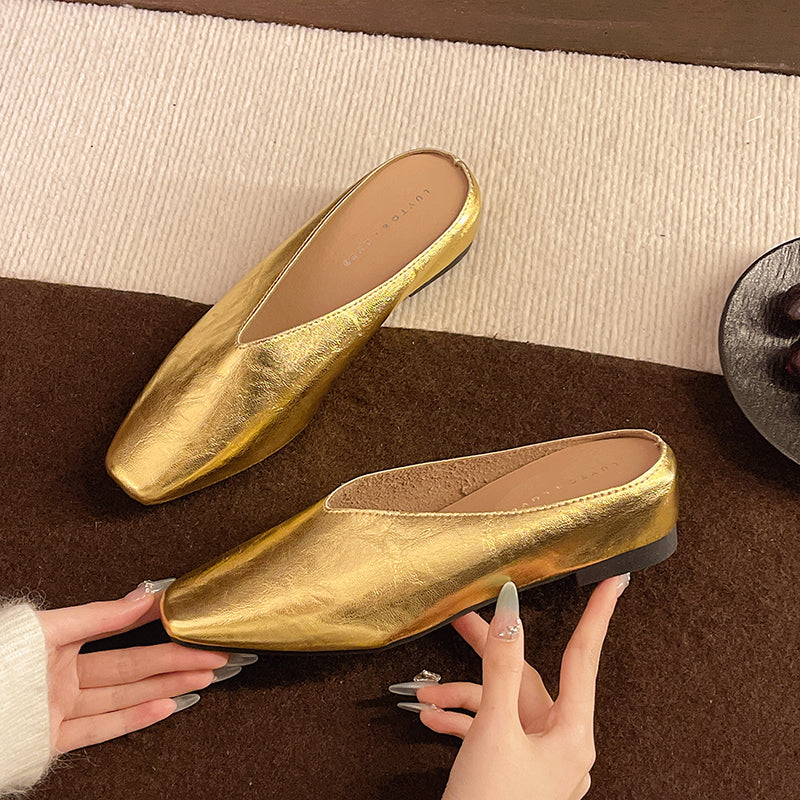 Lightweight Women's Ballet Flats in Vegan Leather in Gold-coloured