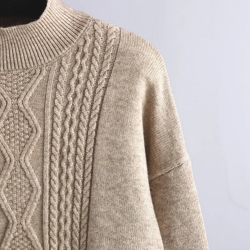 Women's Autumn Cable Knit Jumper Dress Set (10)