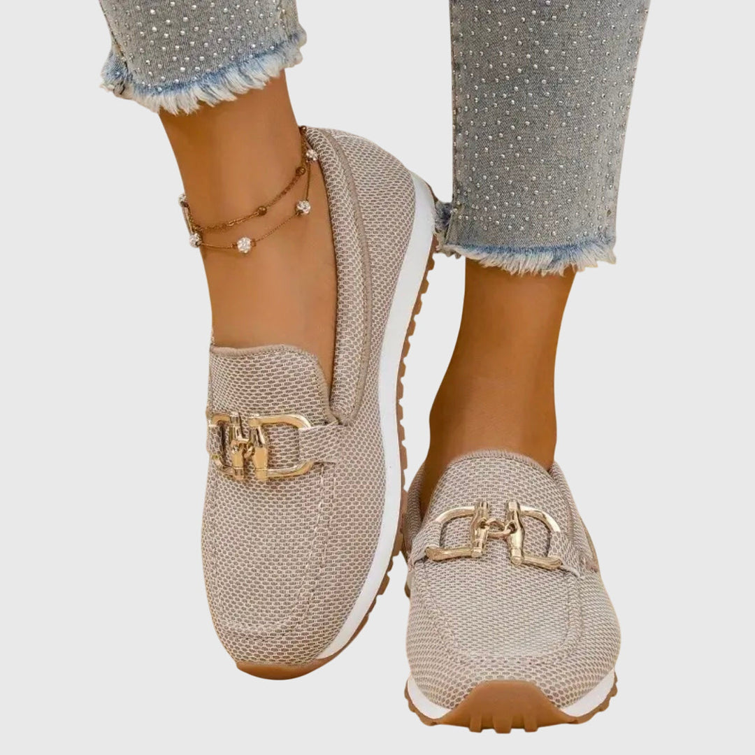 Women's Ballet Flat Loafer Slip-On in Beige