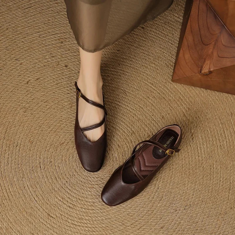 Women's Ballet Flats in Premium Leather in Mocha