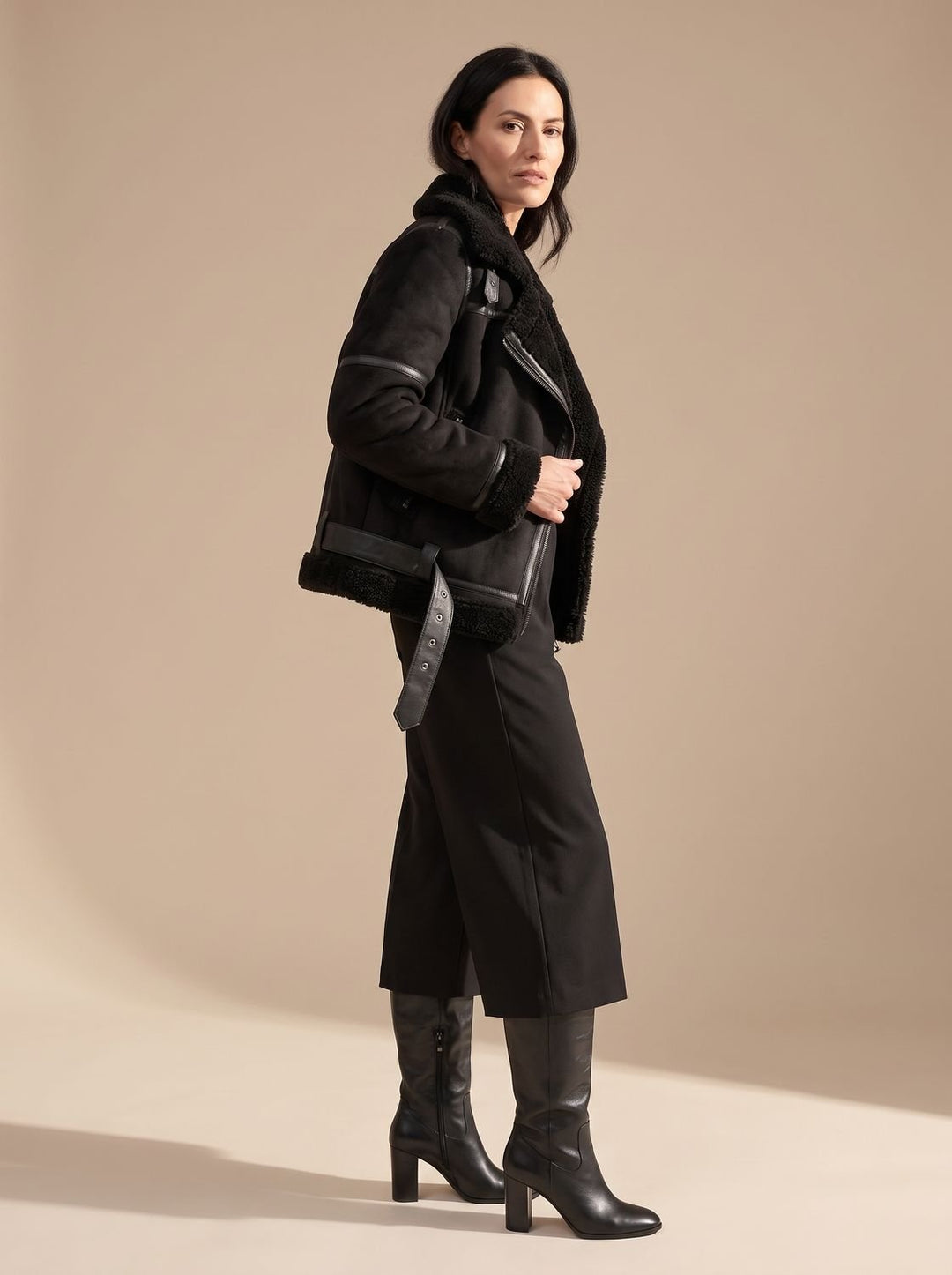 Women's Belted Faux Shearling Trench Coat (10)