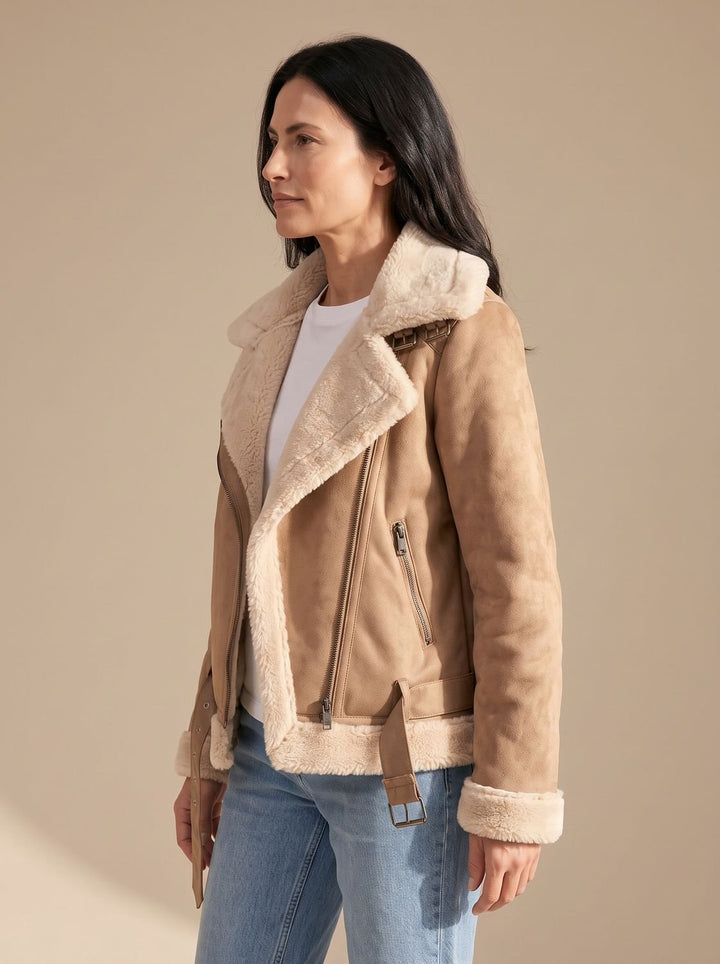 Women's Belted Faux Shearling Trench Coat (6)