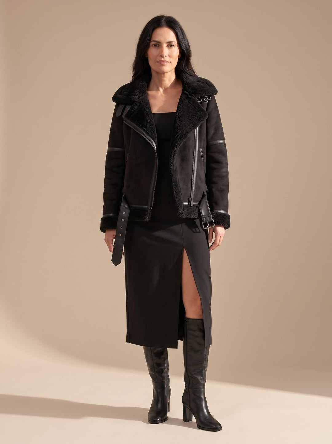 Women's Belted Faux Shearling Trench Coat (8)