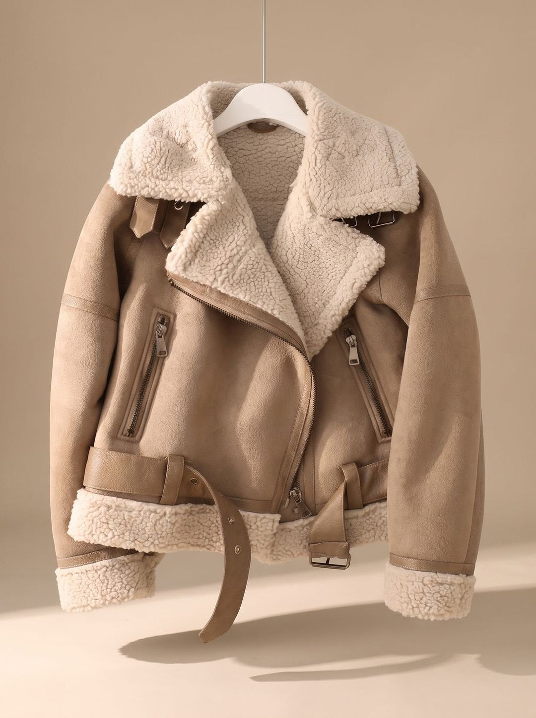Women's Belted Faux Shearling Trench Coat in Brown