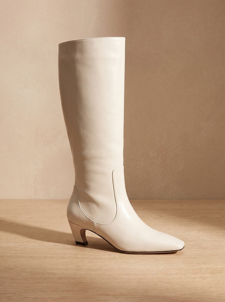 Women's Black Knee High Boots for Polished Comfort in Off-White
