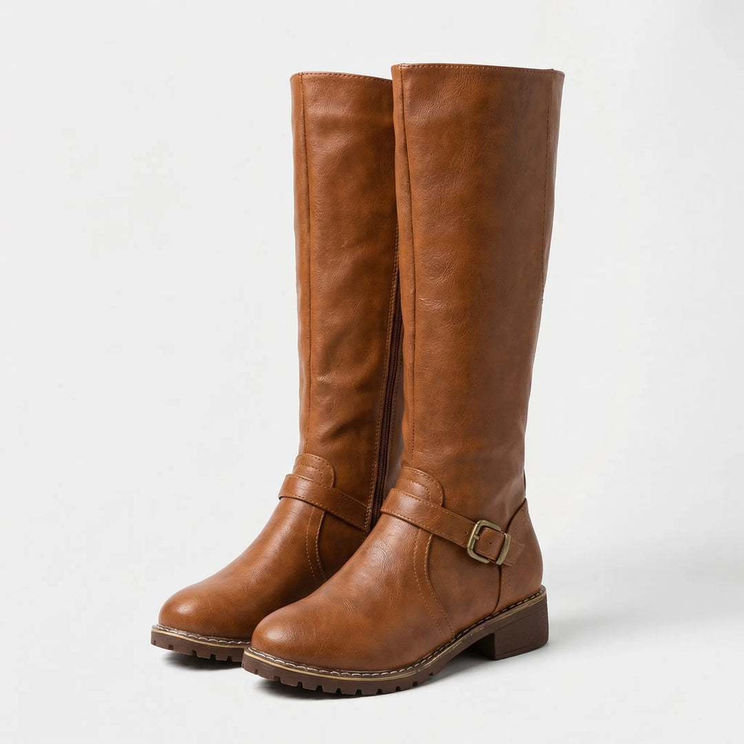 Women's Black Knee High Boots for Work in Brown