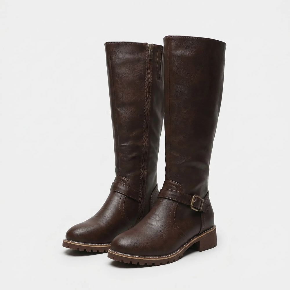 Women's Black Knee High Boots for Work in Dark Brown