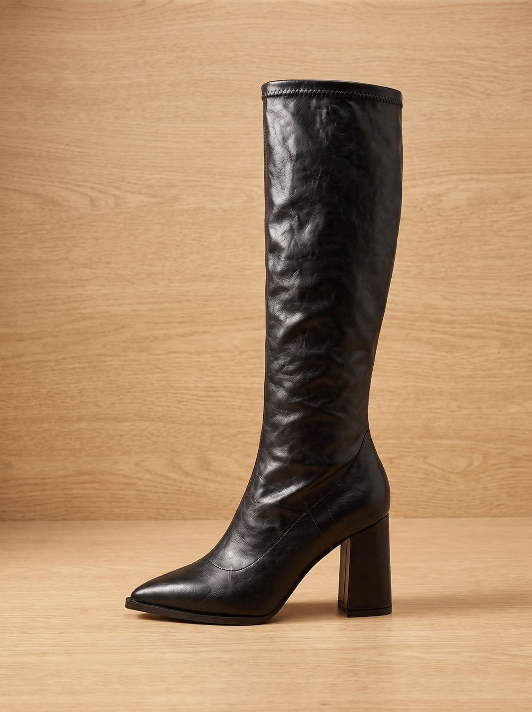 Women's Black Pointed-Toe Knee High Boots in Black 2