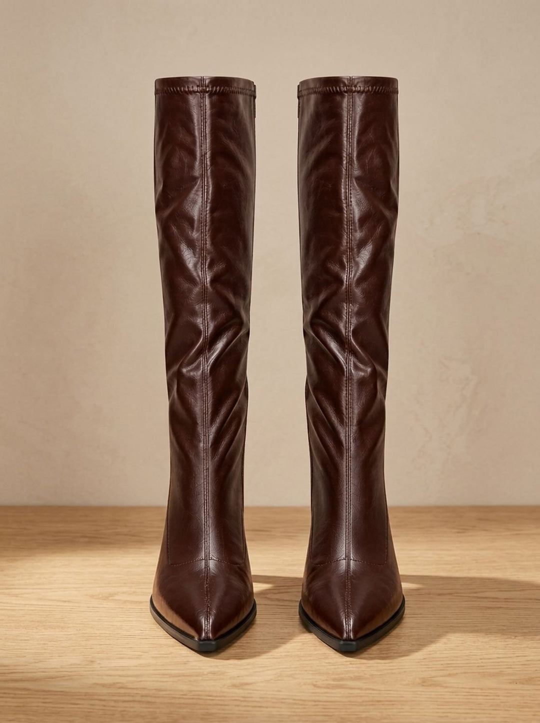 Women's Black Pointed-Toe Knee High Boots in Black 5