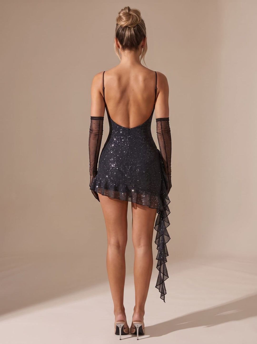 Women's Black Sequin Mini Christmas Party Dress in Black 3