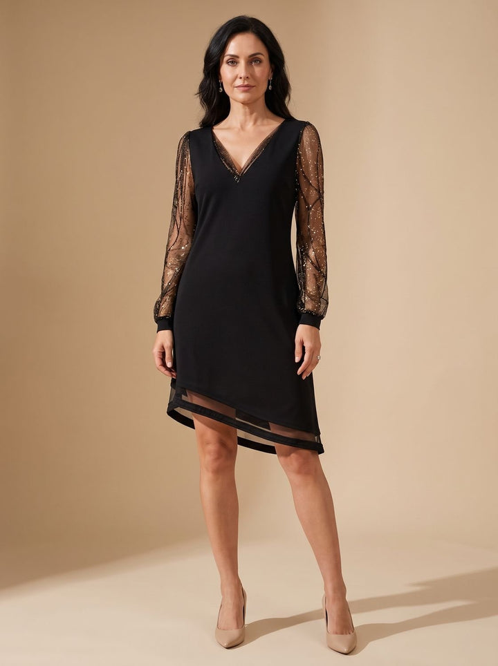 Women's Black Sheer Sequin Christmas Party Dress in Black 1