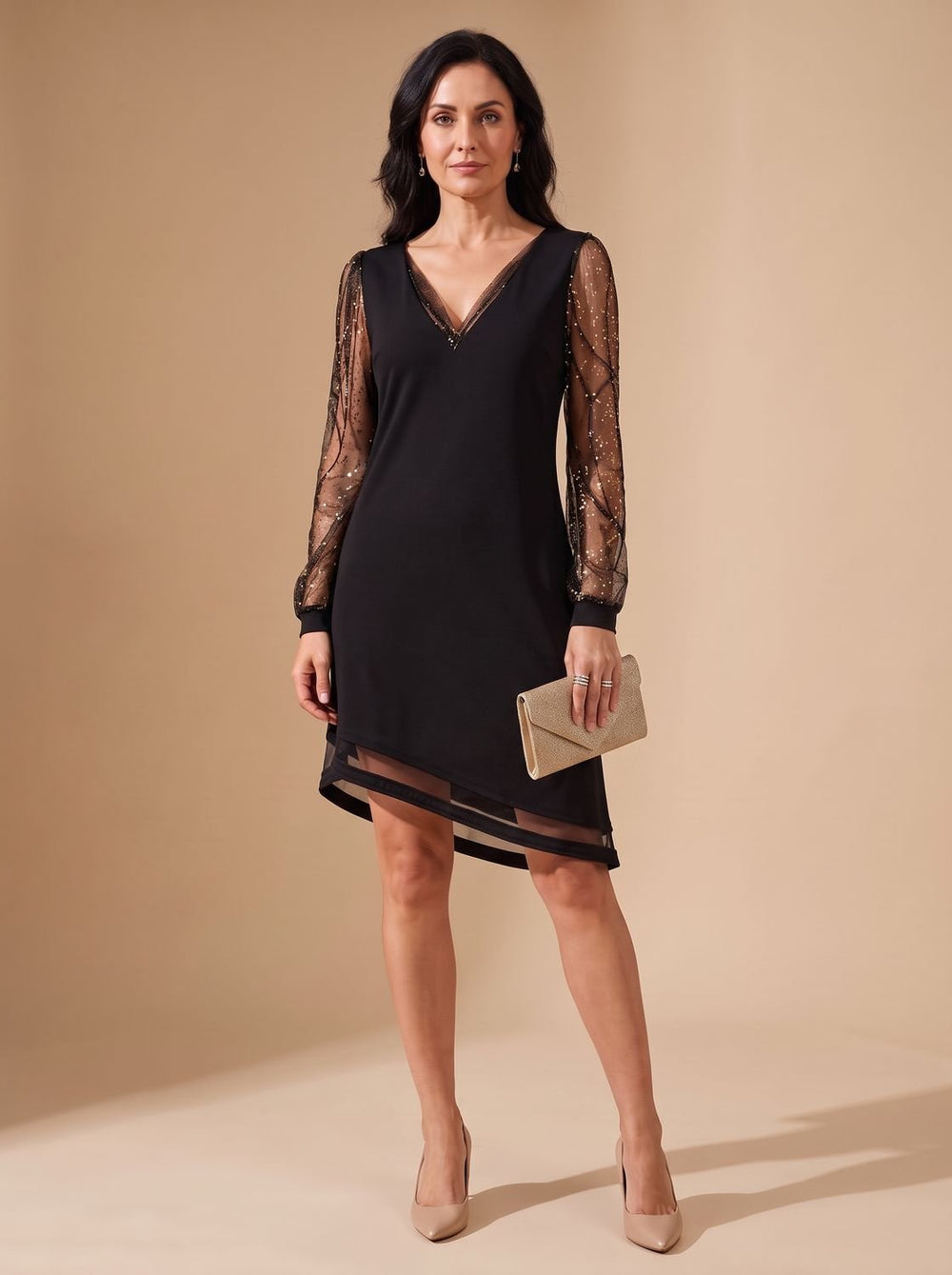 Women's Black Sheer Sequin Christmas Party Dress in Black 2