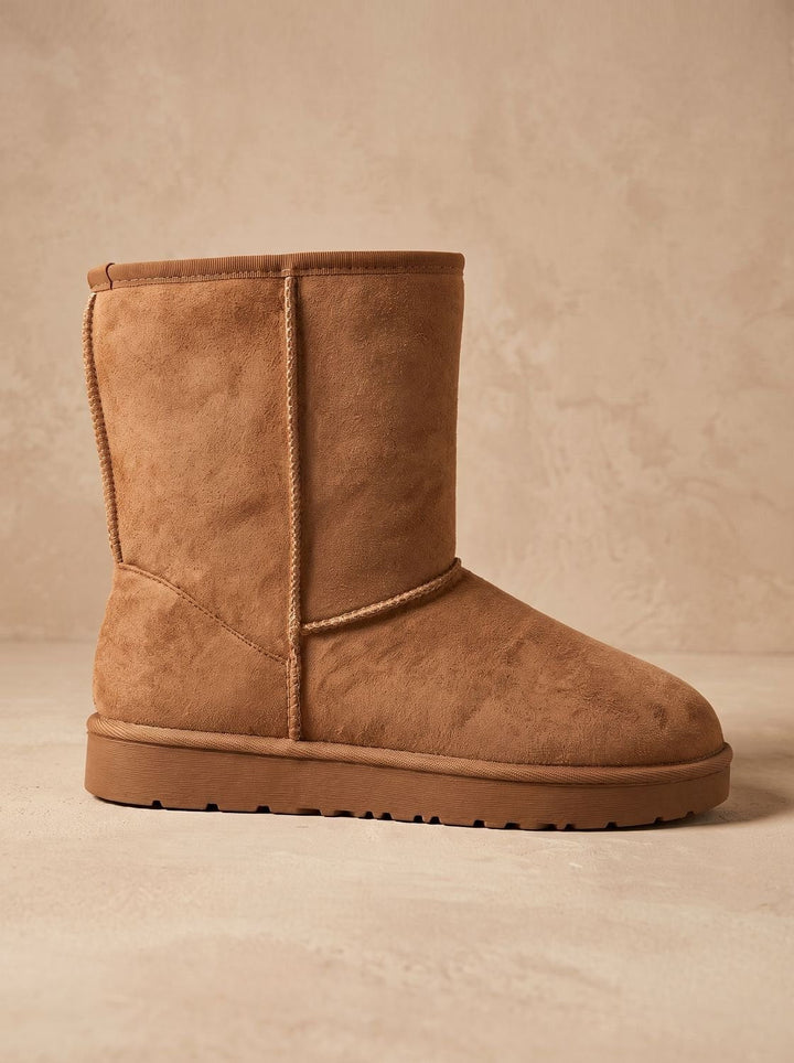 Women's Black Sherpa-Lined Knee-High Boots for Winter in Beige