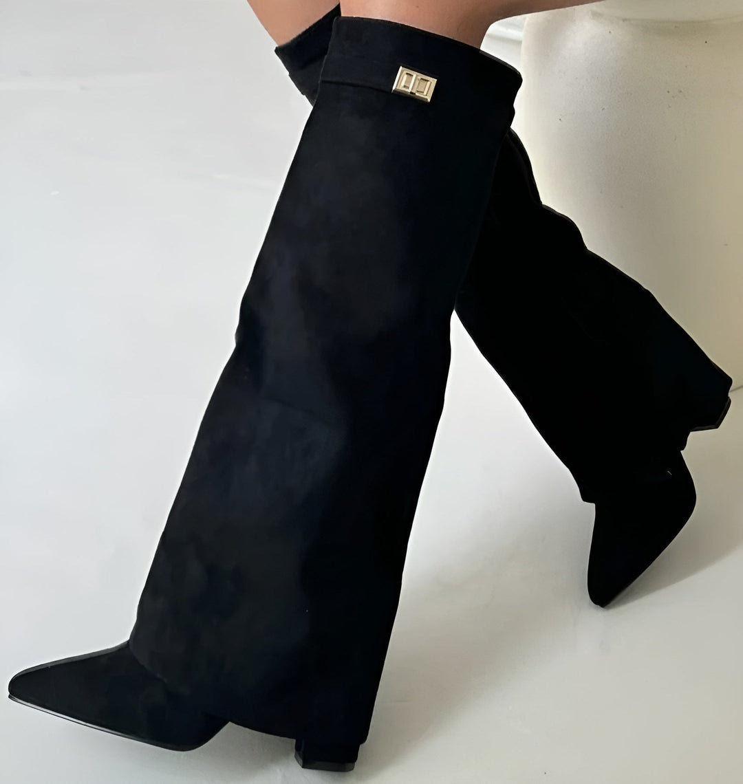 Women's Black Suede Knee-High Boots for Everyday Wear in Suede Black
