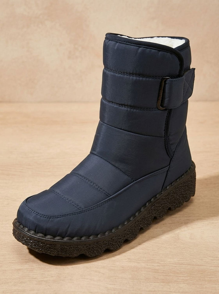 Women's Black Waterproof Winter Boots with Fleece Lining in Dark Blue