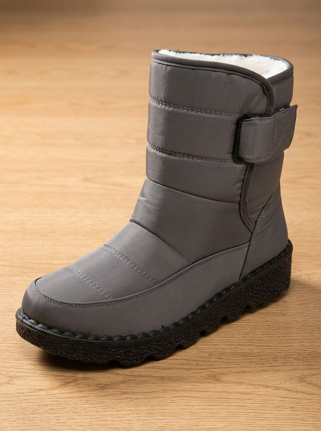 Women's Black Waterproof Winter Boots with Fleece Lining in Grey