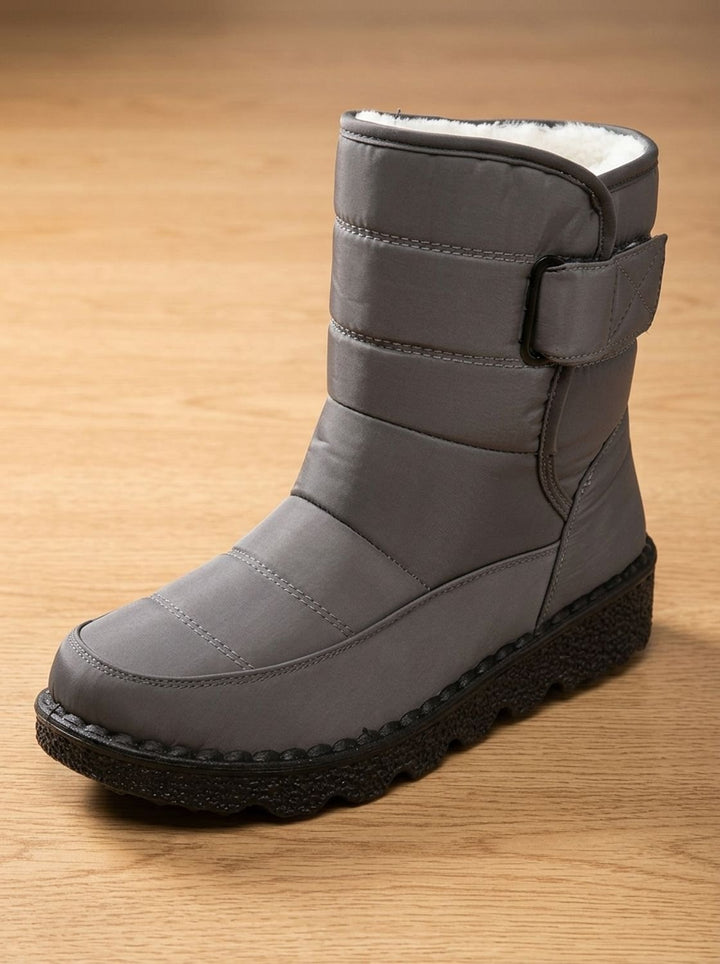 Women's Black Waterproof Winter Boots with Fleece Lining in Grey