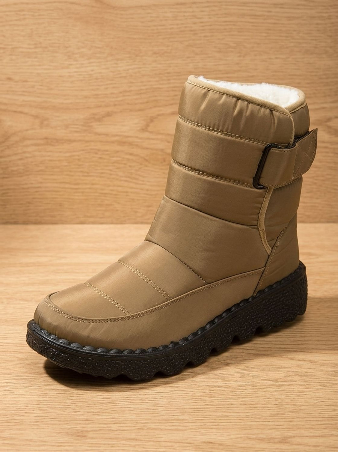 Women's Black Waterproof Winter Boots with Fleece Lining in Khaki