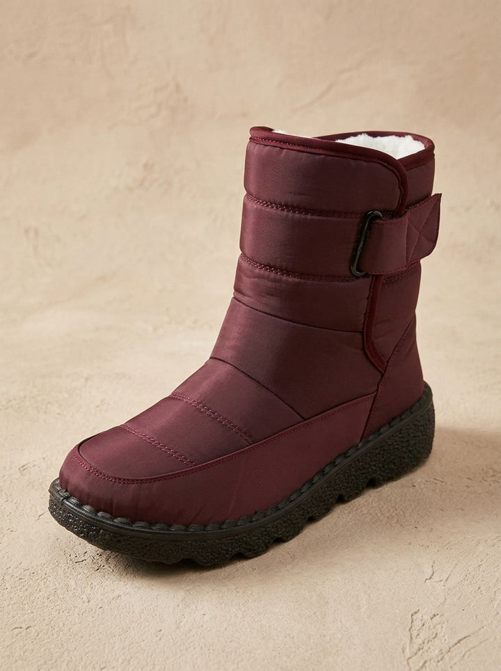 Women's Black Waterproof Winter Boots with Fleece Lining in Red
