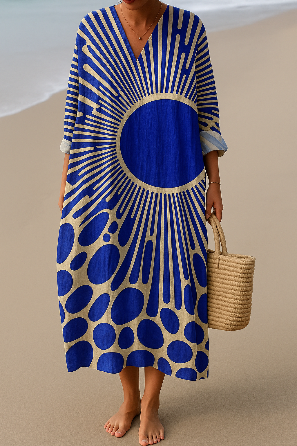 Women's Blue Sunburst Midi Dress for Parties in Blue