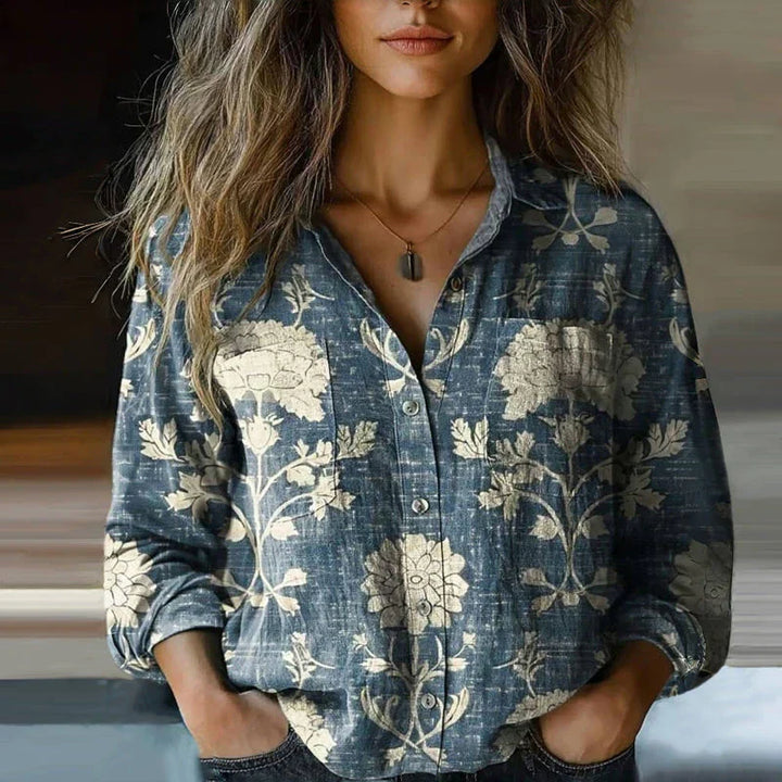 Women's Bohemian Blouse for Creative Everyday Wear in Blue