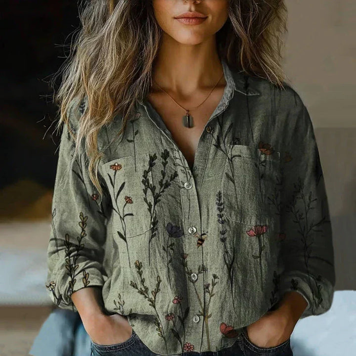 Women's Bohemian Blouse for Creative Everyday Wear in Green