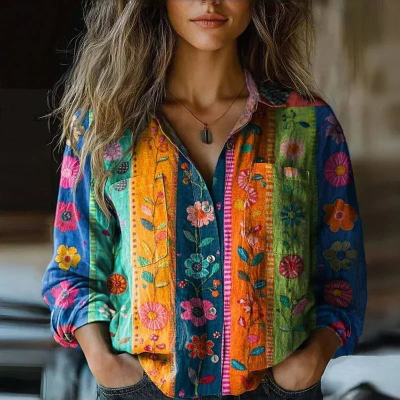Women's Bohemian Blouse for Creative Everyday Wear in Multicolour