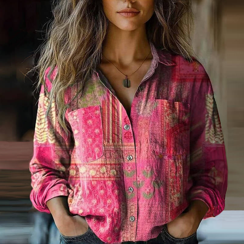 Women's Bohemian Blouse for Creative Everyday Wear in Pink