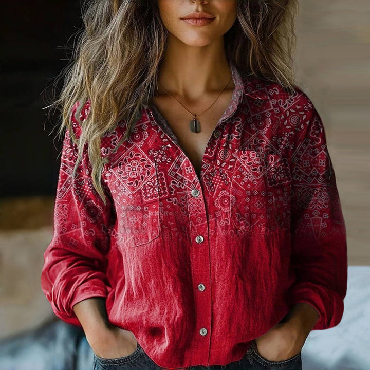 Women's Bohemian Blouse for Creative Everyday Wear in Red