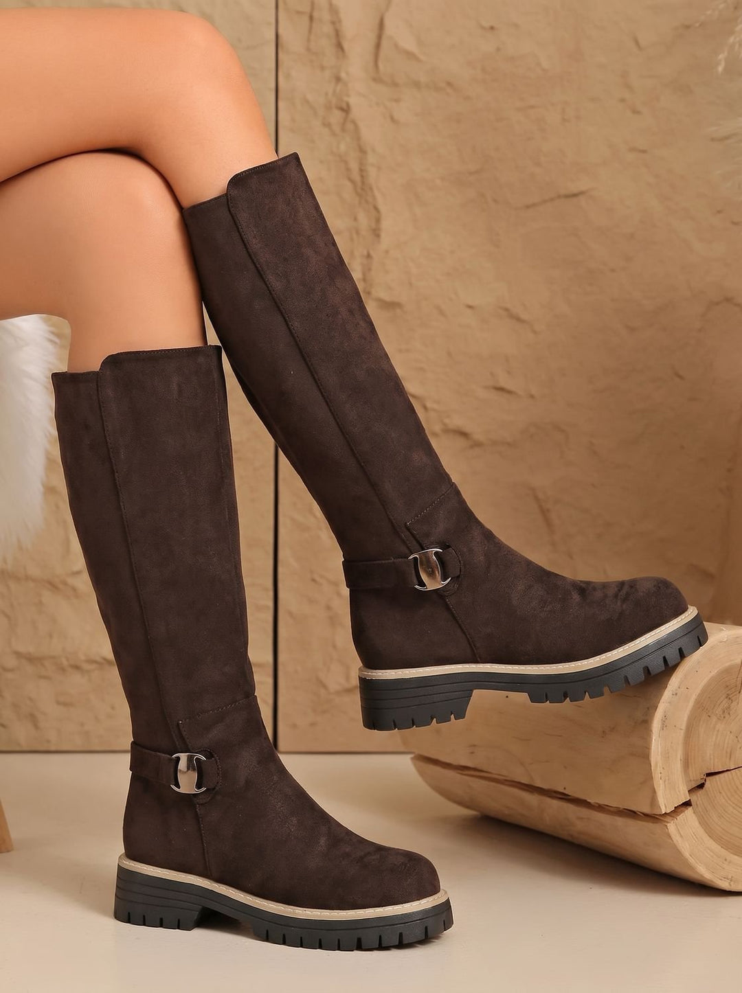 Women's Buckled Knee High Boots for Winter (2)