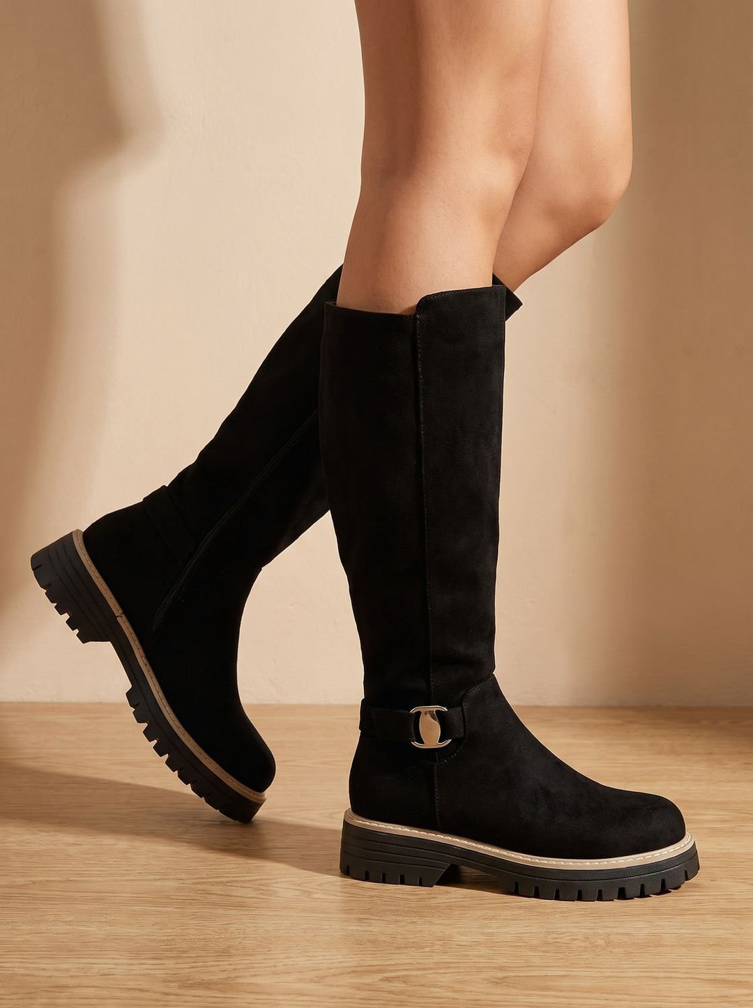 Women's Buckled Knee High Boots for Winter (4)