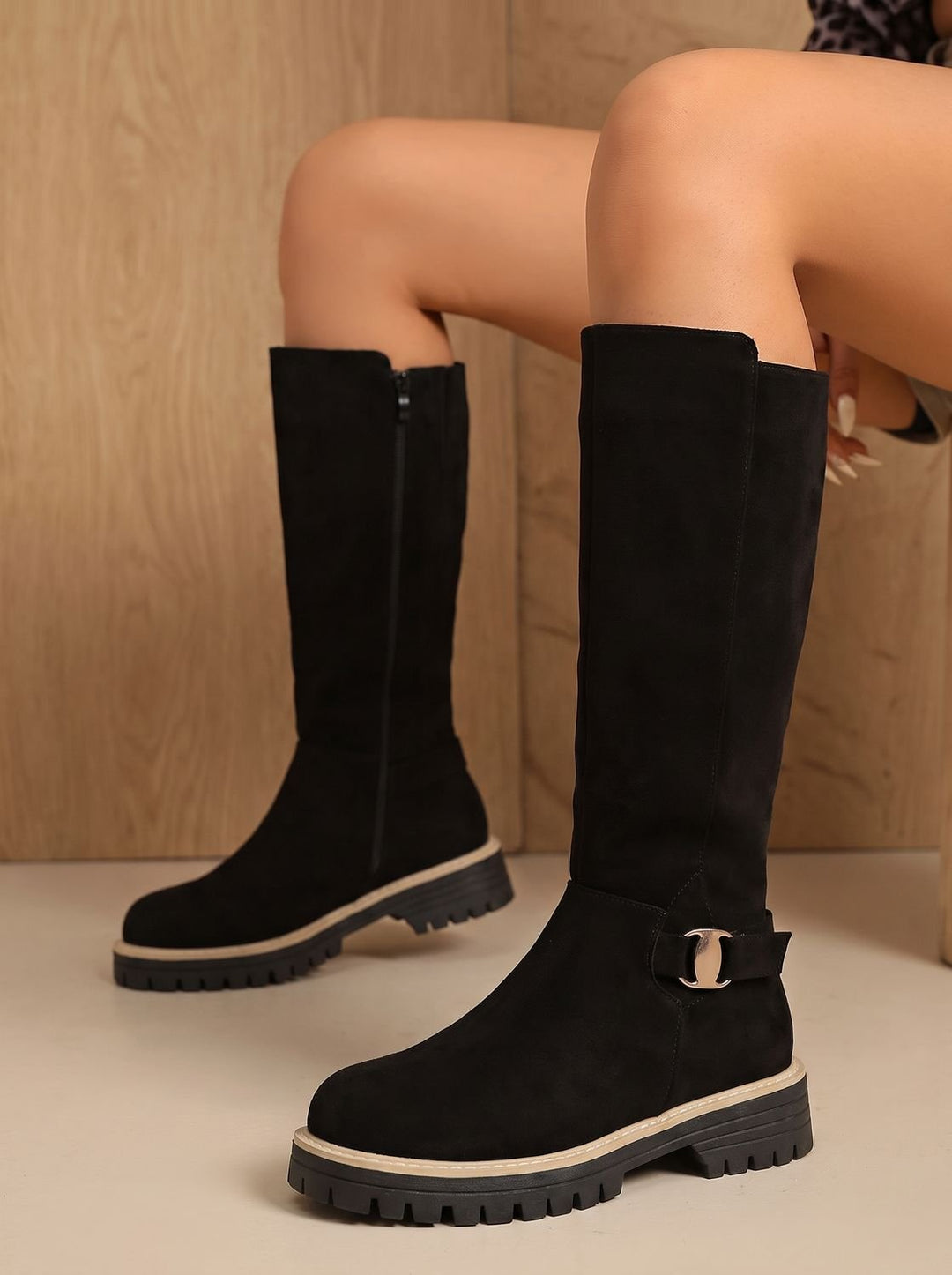 Women's Buckled Knee High Boots for Winter (5)
