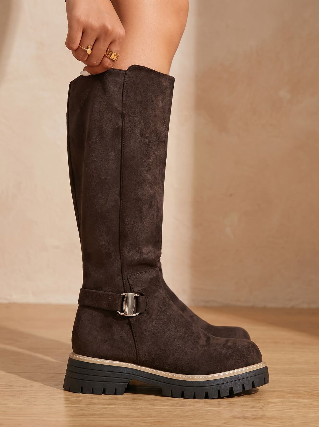 Women's Buckled Knee High Boots for Winter (7)