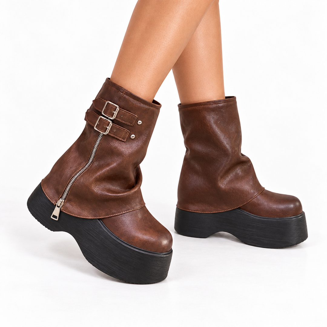 Women's Chunky Knee High Boots for Autumn in Brown