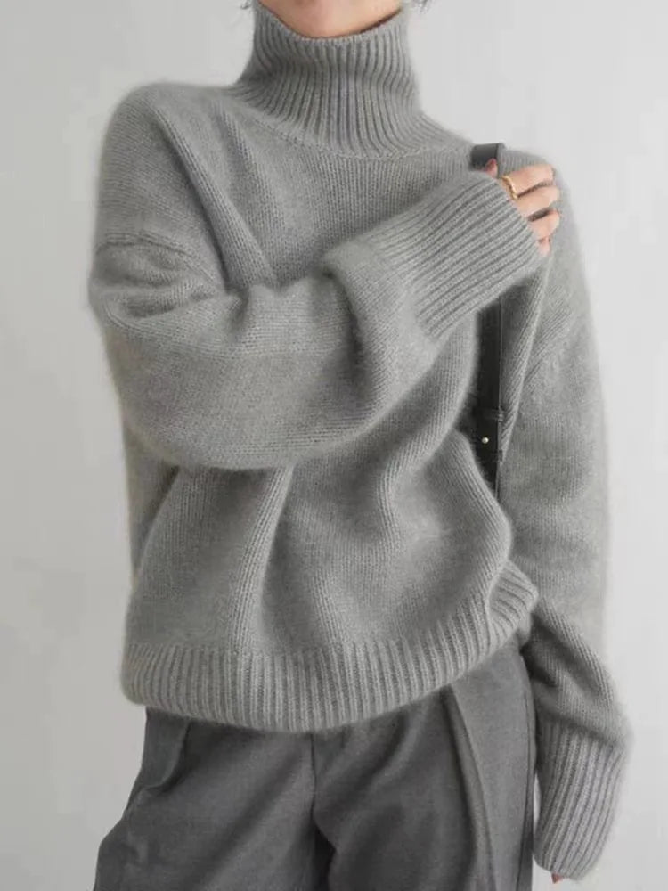 Women's Chunky Turtleneck Jumper Dress in Grey