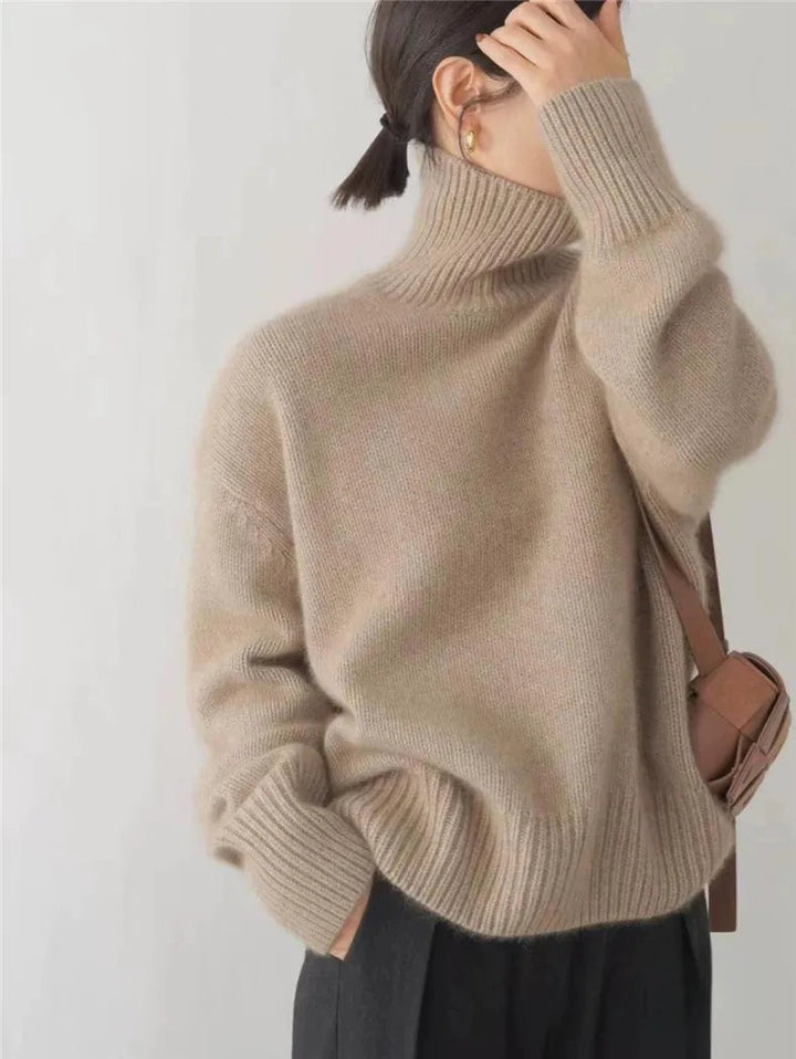 Women's Chunky Turtleneck Jumper Dress in Khaki