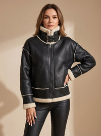 Poppy | Women's Coat, Sherpa-Lined Aviator in Faux Leather