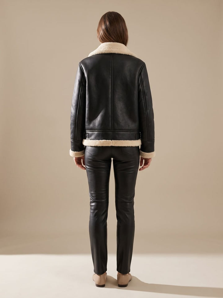 Women's Coat, Sherpa-Lined Aviator in Faux Leather (2)