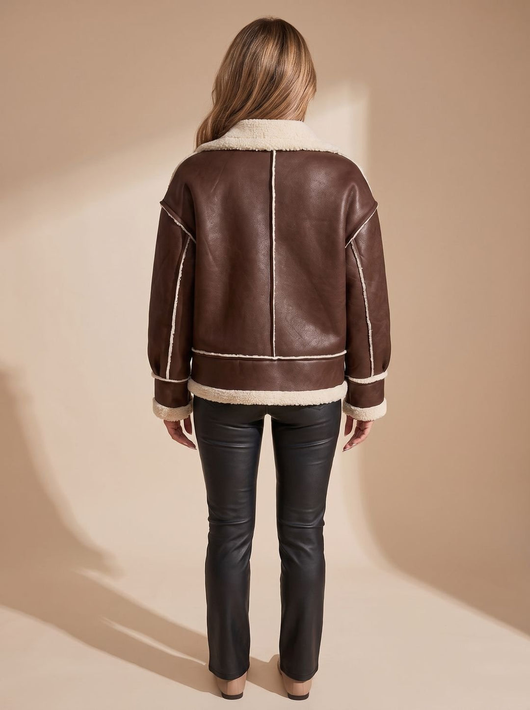 Women's Coat, Sherpa-Lined Aviator in Faux Leather (4)