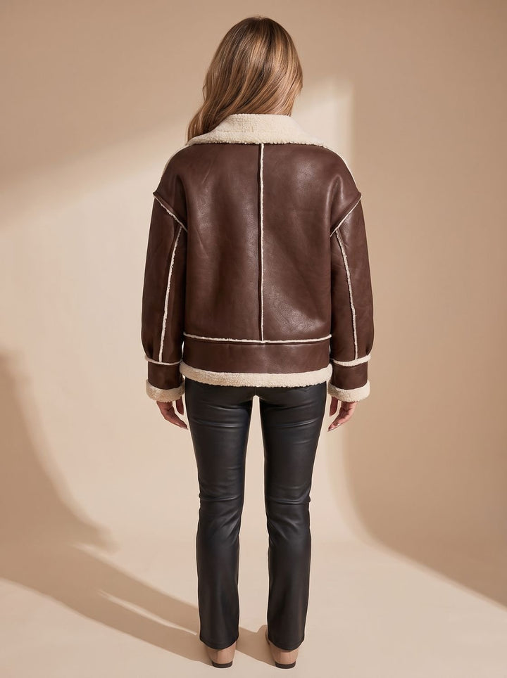 Women's Coat, Sherpa-Lined Aviator in Faux Leather (4)